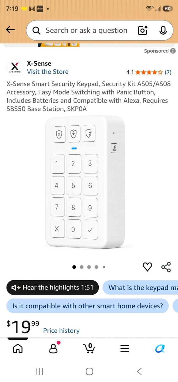 X-Sense Smart Security Keypad, Security Kit AS05/AS08 Accessory, SKP0A